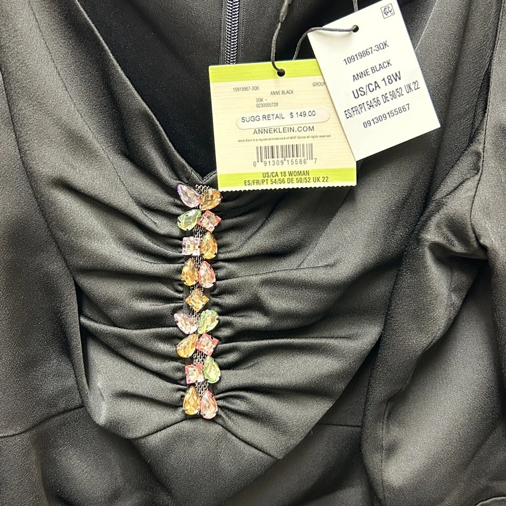 Elegant New With Tag Anne Klein Black Dress with Puff Sleeves Size 18W - Picture 7 of 11